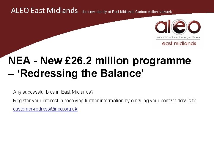 ALEO East Midlands the new identity of East Midlands Carbon Action Network NEA -