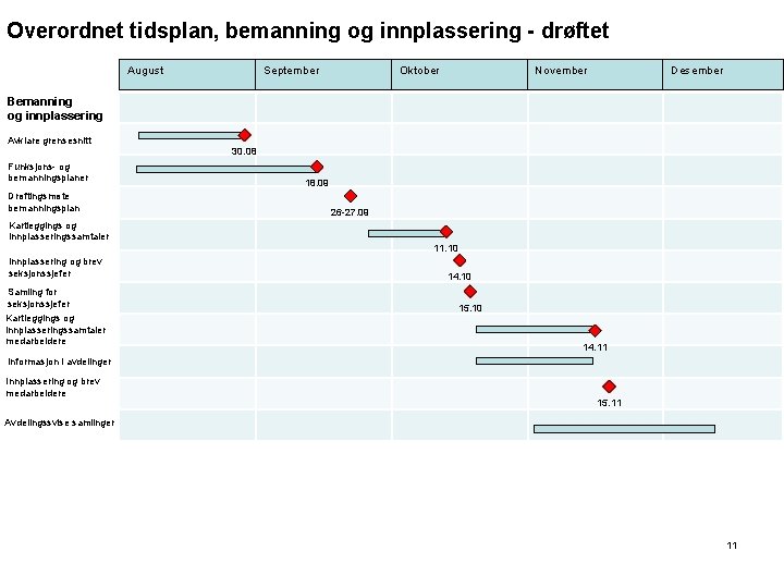 Overordnet tidsplan, bemanning og innplassering - drøftet August September Oktober November Desember Bemanning og