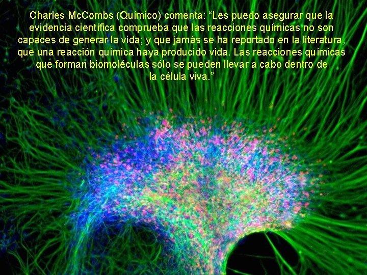 Charles Mc. Combs (Químico) comenta: “Les puedo asegurar que la evidencia científica comprueba que