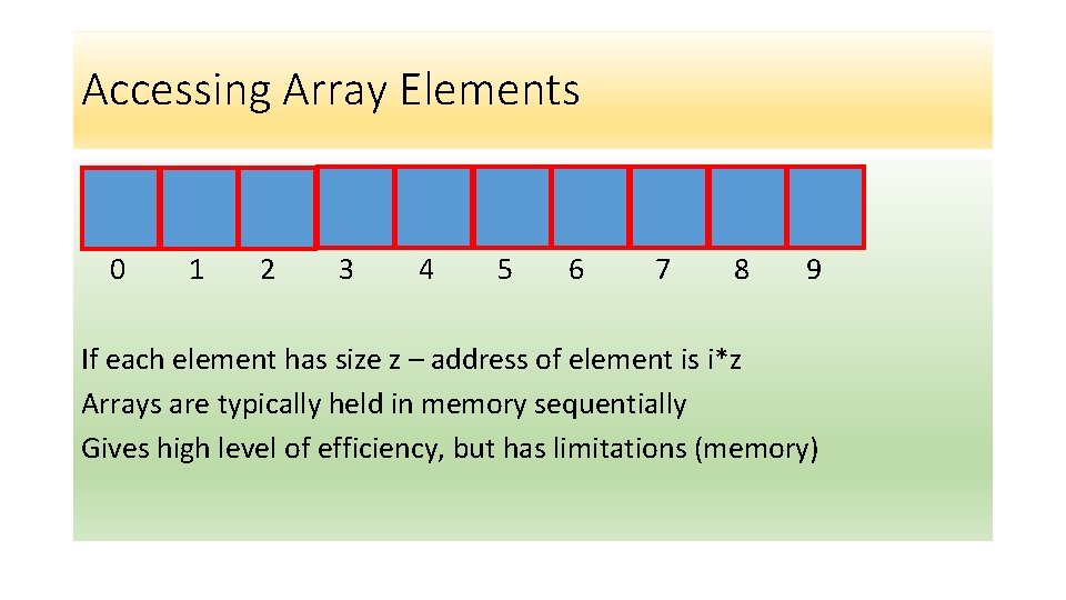 Accessing Array Elements 0 1 2 3 4 5 6 7 8 9 If