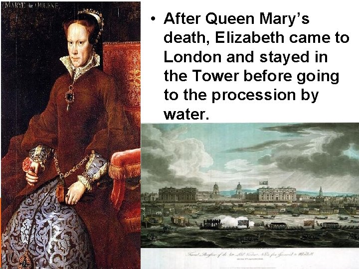  • After Queen Mary’s death, Elizabeth came to London and stayed in the