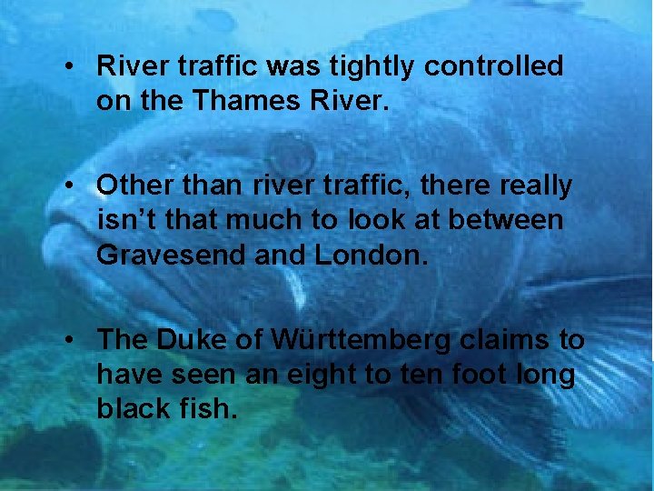 TRAFFIC • River traffic was tightly controlled on the Thames River. • Other than