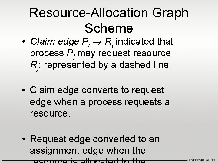 Resource-Allocation Graph Scheme • Claim edge Pi Rj indicated that process Pj may request