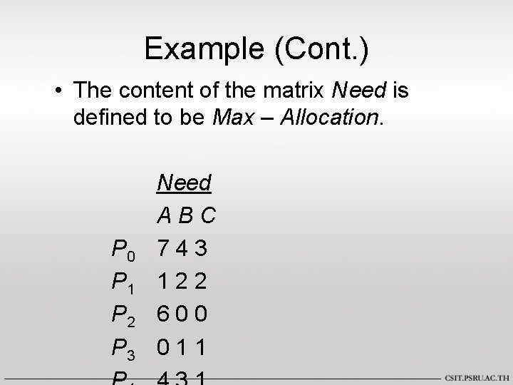 Example (Cont. ) • The content of the matrix Need is defined to be