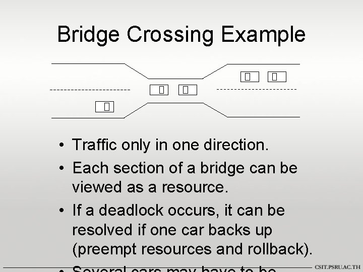 Bridge Crossing Example • Traffic only in one direction. • Each section of a