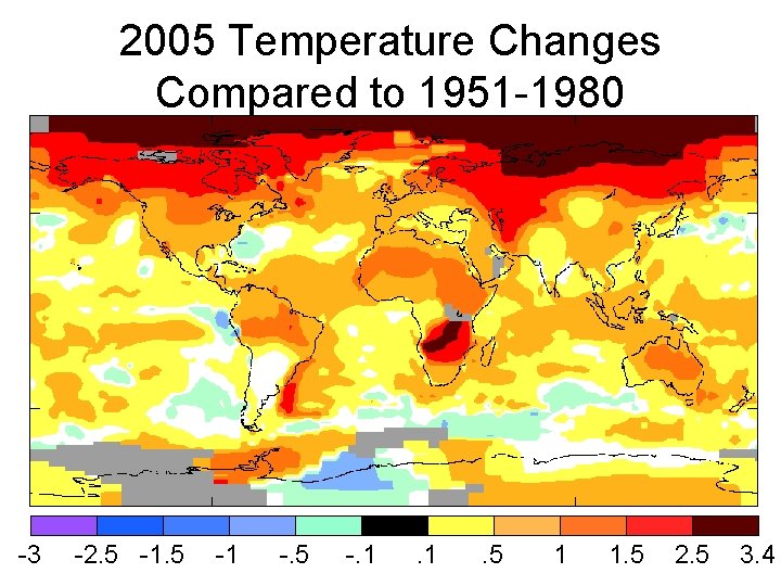 2005 Temperature Changes Compared to 1951 -1980 -3 -2. 5 -1 -. 5 -.