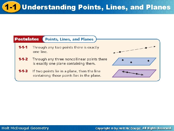 1 -1 Understanding Points, Lines, and Planes Holt Mc. Dougal Geometry 