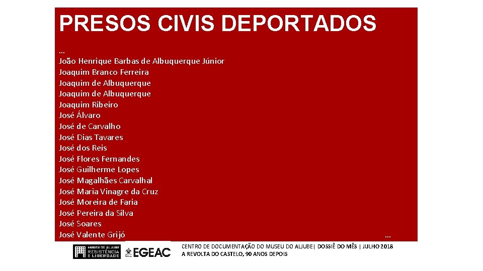 PRESOS CIVIS DEPORTADOS … João Henrique Barbas de Albuquerque Júnior Joaquim Branco Ferreira Joaquim