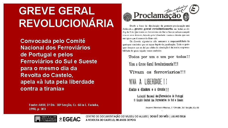 GREVE GERAL REVOLUCIONÁRIA Convocada pelo Comité Nacional dos Ferroviários de Portugal e pelos Ferroviários