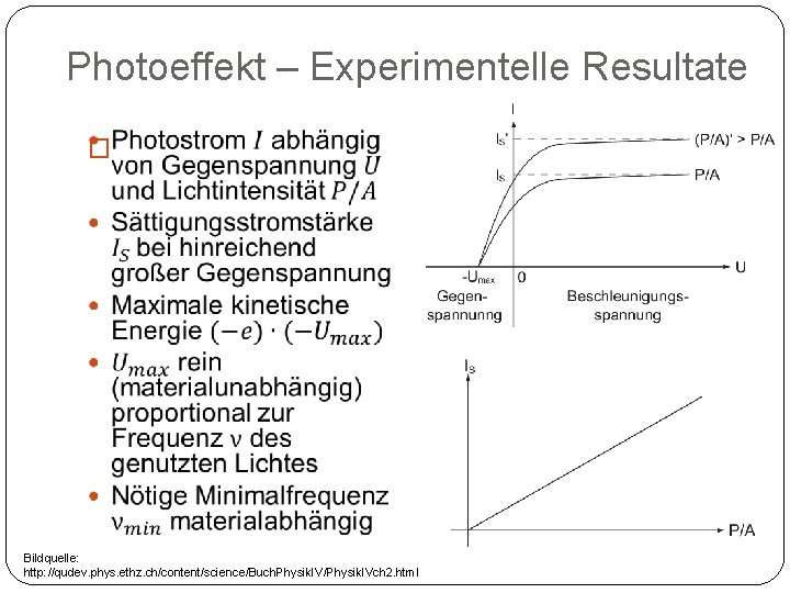 Photoeffekt – Experimentelle Resultate � Bildquelle: http: //qudev. phys. ethz. ch/content/science/Buch. Physik. IV/Physik. IVch