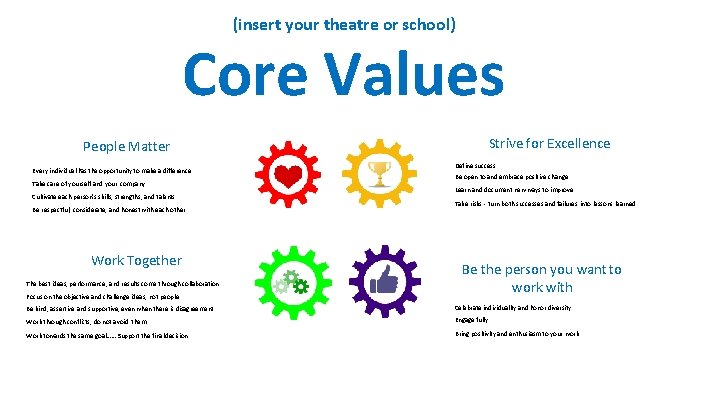 (insert your theatre or school) Core Values People Matter Every individual has the opportunity