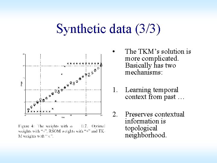 Synthetic data (3/3) • The TKM’s solution is more complicated. Basically has two mechanisms: