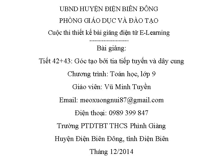 UBND HUYỆN ĐIỆN BIÊN ĐÔNG PHÒNG GIÁO DỤC VÀ ĐÀO TẠO Cuộc thiết kế