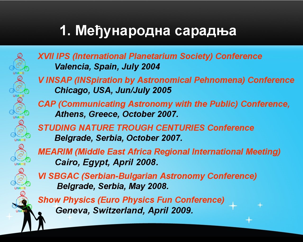 1. Међународна сарадња XVII IPS (International Planetarium Society) Conference Valencia, Spain, July 2004 V