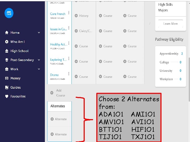 Choose 2 Alternates from: ADA 1 O 1 AMI 1 O 1 AMV 1