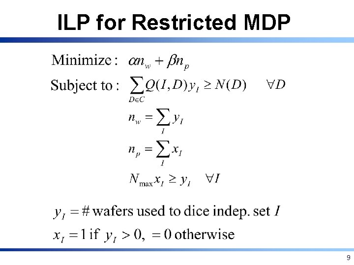 ILP for Restricted MDP 9 