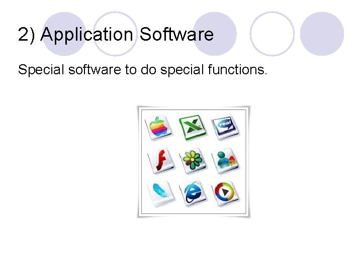 2) Application Software Special software to do special functions. 