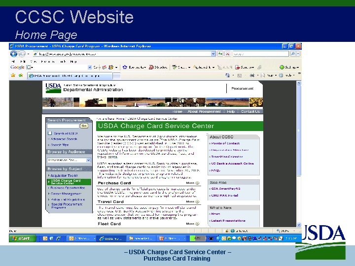 CCSC Website Home Page – USDA Charge Card Service Center – Purchase Card Training