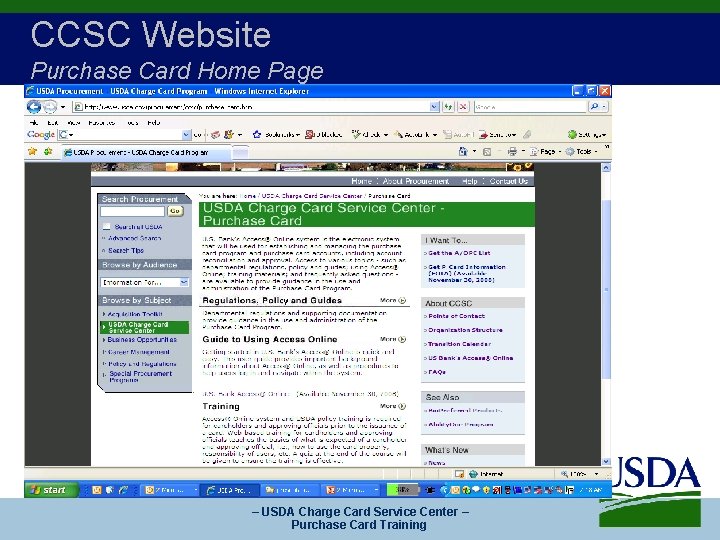 CCSC Website Purchase Card Home Page – USDA Charge Card Service Center – Purchase