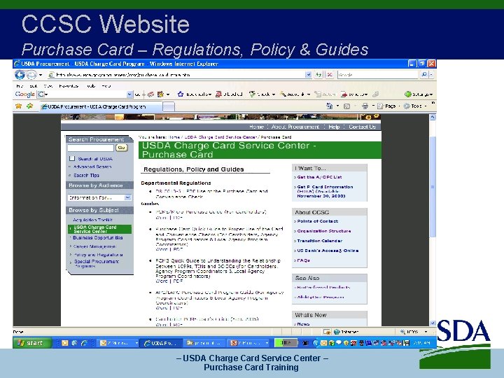CCSC Website Purchase Card – Regulations, Policy & Guides – USDA Charge Card Service