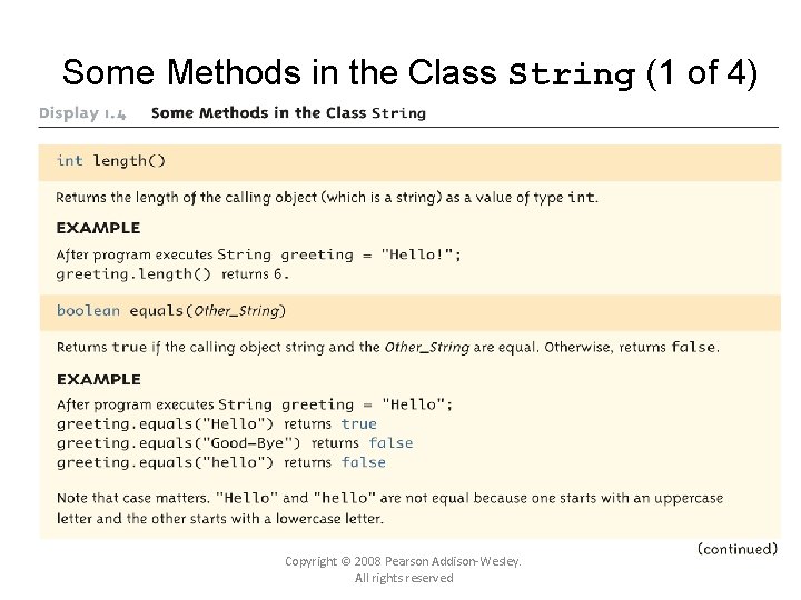 Some Methods in the Class String (1 of 4) Version 9/10 Copyright © 2008