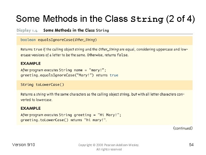 Some Methods in the Class String (2 of 4) Version 9/10 Copyright © 2008