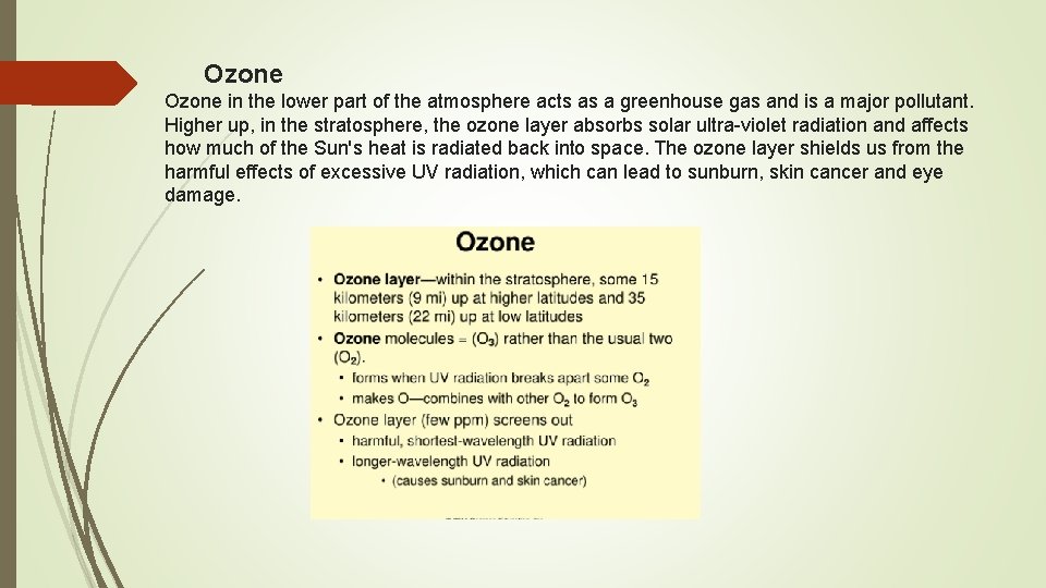 Ozone in the lower part of the atmosphere acts as a greenhouse gas and