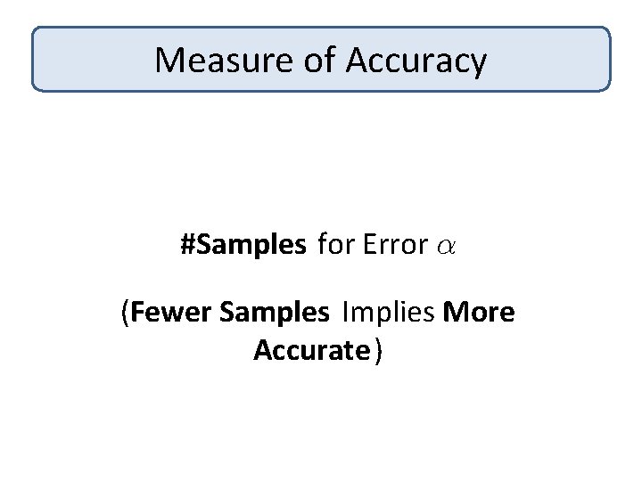 Measure of Accuracy #Samples for Error ® (Fewer Samples Implies More Accurate) 