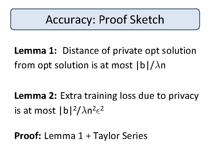 Accuracy: Proof Sketch Lemma 1: Distance of private opt solution from opt solution is