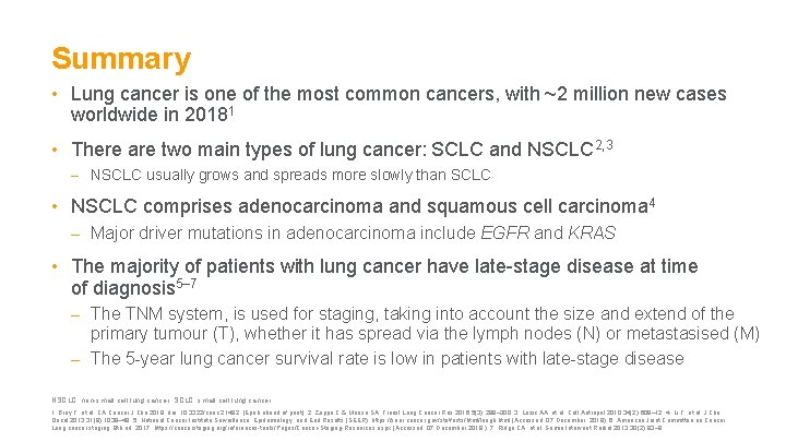 Summary • Lung cancer is one of the most common cancers, with ~2 million