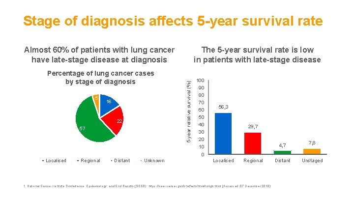 Stage of diagnosis affects 5 -year survival rate Percentage of lung cancer cases by