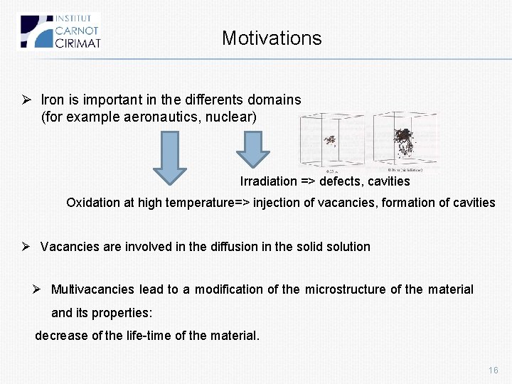 Motivations Ø Iron is important in the differents domains (for example aeronautics, nuclear) Irradiation