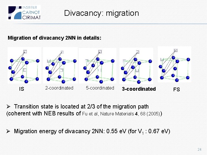Divacancy: migration Migration of divacancy 2 NN in details: IS 2 -coordinated 5 -coordinated