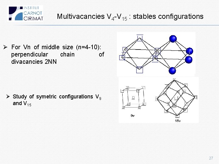 Multivacancies V 4 -V 15 : stables configurations Ø For Vn of middle size