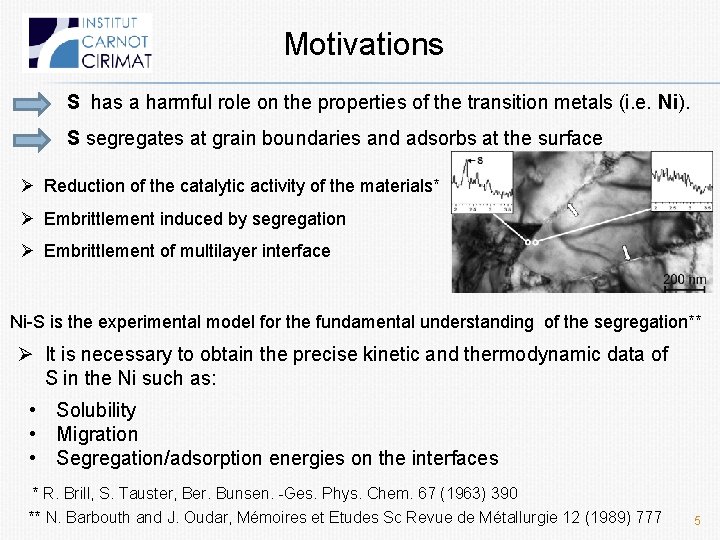 Motivations S has a harmful role on the properties of the transition metals (i.