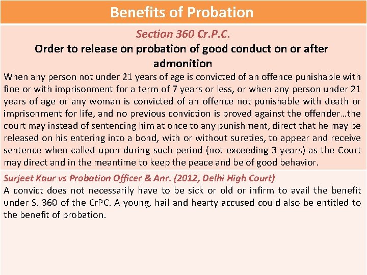 Benefits of Probation Section 360 Cr. P. C. Order to release on probation of