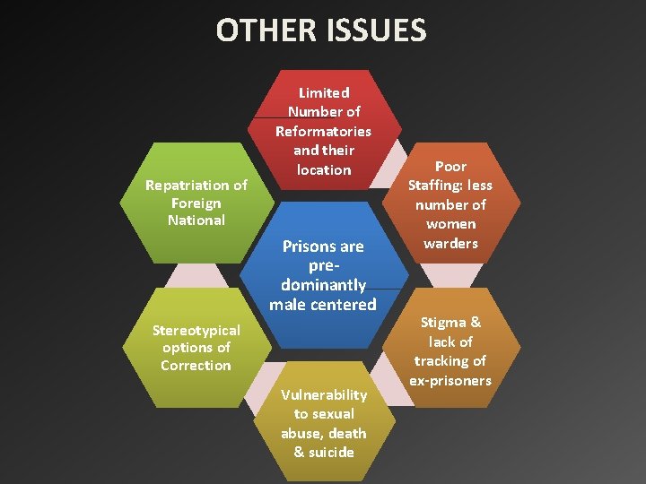 OTHER ISSUES Repatriation of Foreign National Limited Number of Reformatories and their location Prisons