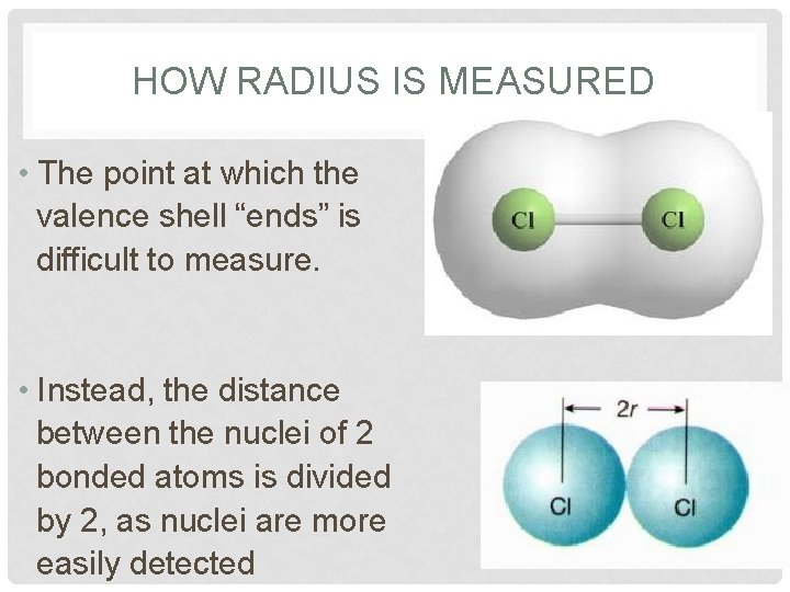 HOW RADIUS IS MEASURED • The point at which the valence shell “ends” is