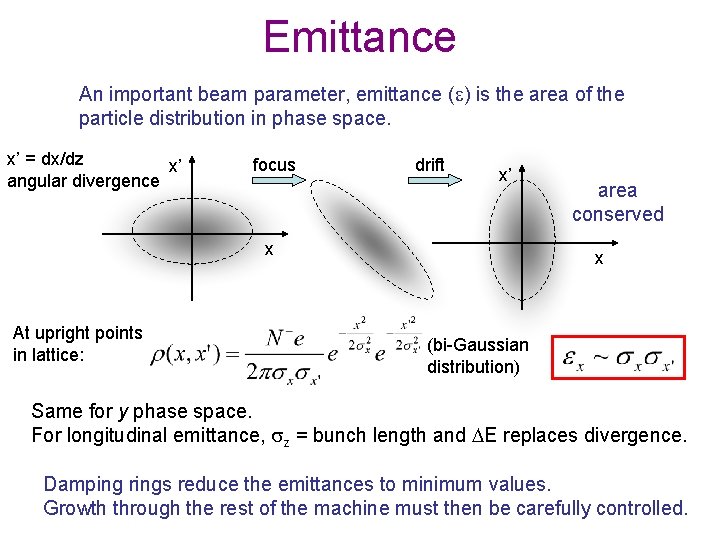 Emittance An important beam parameter, emittance (e) is the area of the particle distribution