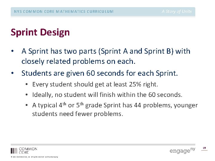 NYS COMMON CORE MATHEMATICS CURRICULUM A Story of Units Sprint Design • A Sprint