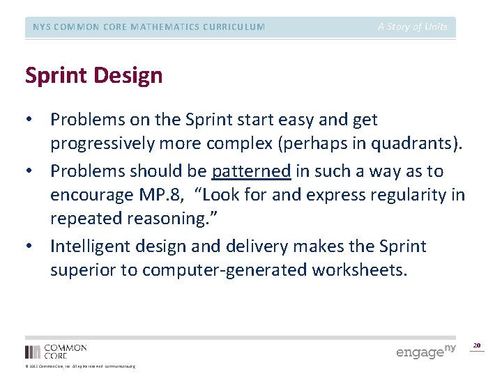 NYS COMMON CORE MATHEMATICS CURRICULUM A Story of Units Sprint Design • Problems on