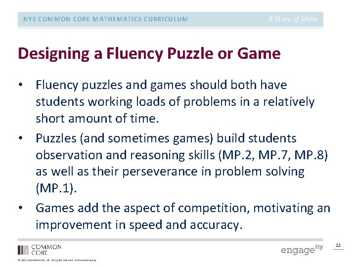 NYS COMMON CORE MATHEMATICS CURRICULUM A Story of Units Designing a Fluency Puzzle or