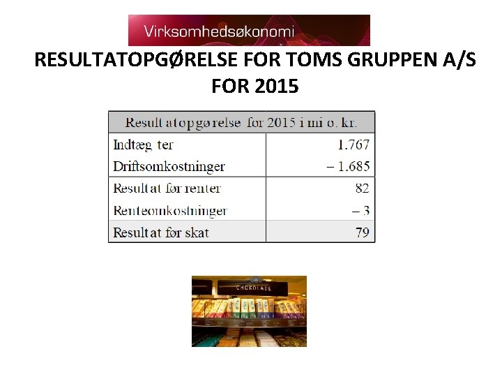 RESULTATOPGØRELSE FOR TOMS GRUPPEN A/S FOR 2015 