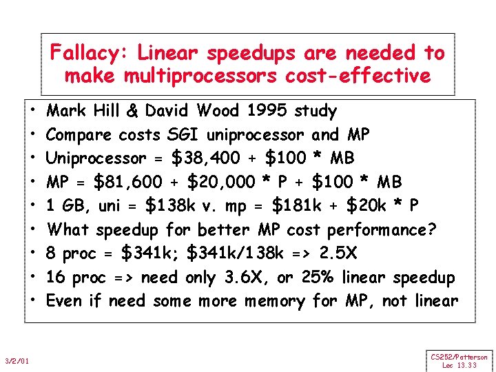 Fallacy: Linear speedups are needed to make multiprocessors cost-effective • • • 3/2/01 Mark