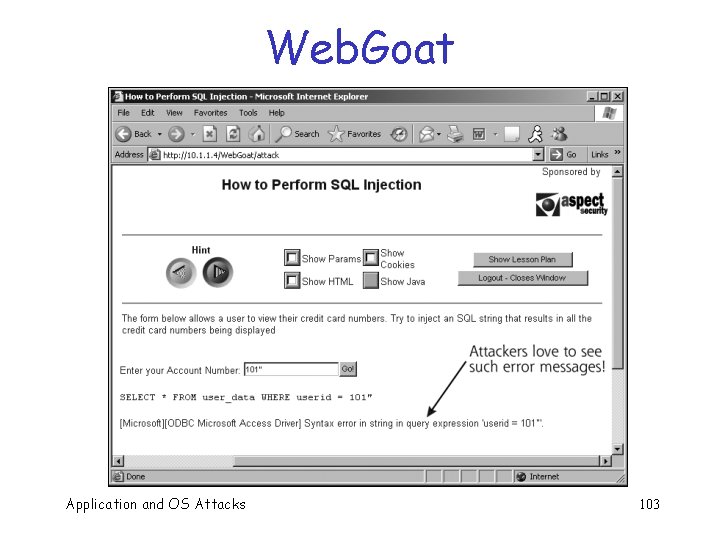 Web. Goat Application and OS Attacks 103 