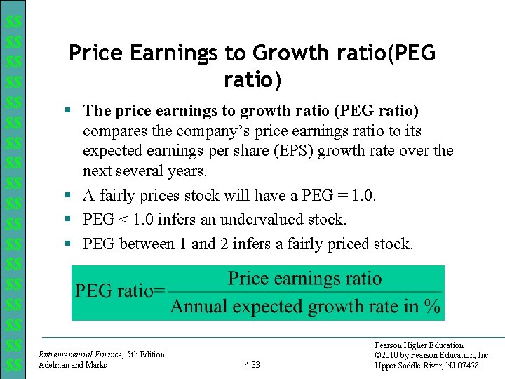 $$ $$ $$ $$ $$ Price Earnings to Growth ratio(PEG ratio) § The price