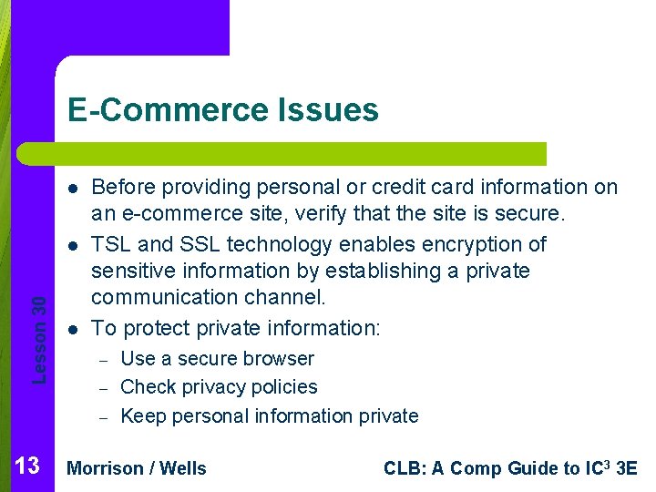 E-Commerce Issues l Lesson 30 l l Before providing personal or credit card information E-Commerce Issues l Lesson 30 l l Before providing personal or credit card information