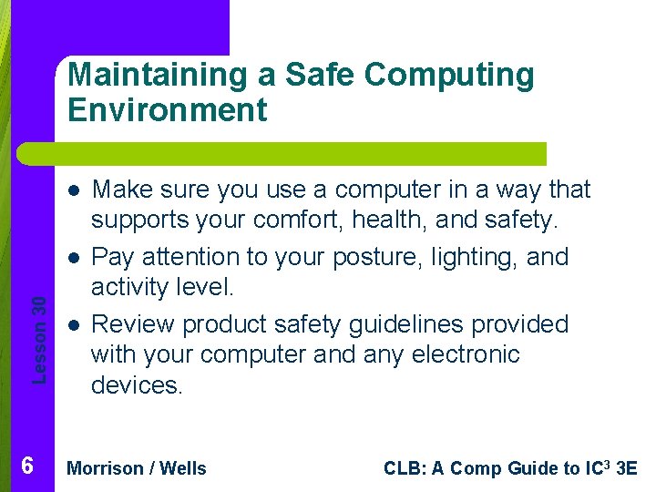 Maintaining a Safe Computing Environment l Lesson 30 l 6 l Make sure you Maintaining a Safe Computing Environment l Lesson 30 l 6 l Make sure you