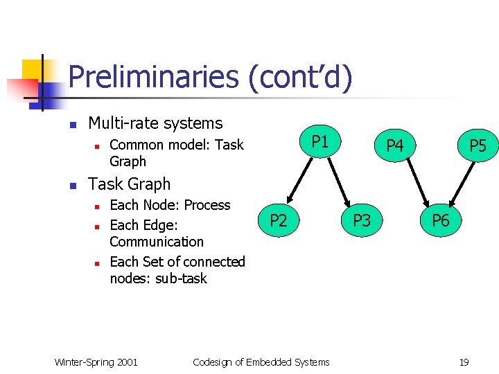Preliminaries (cont’d) n Multi-rate systems n n P 1 Common model: Task Graph P