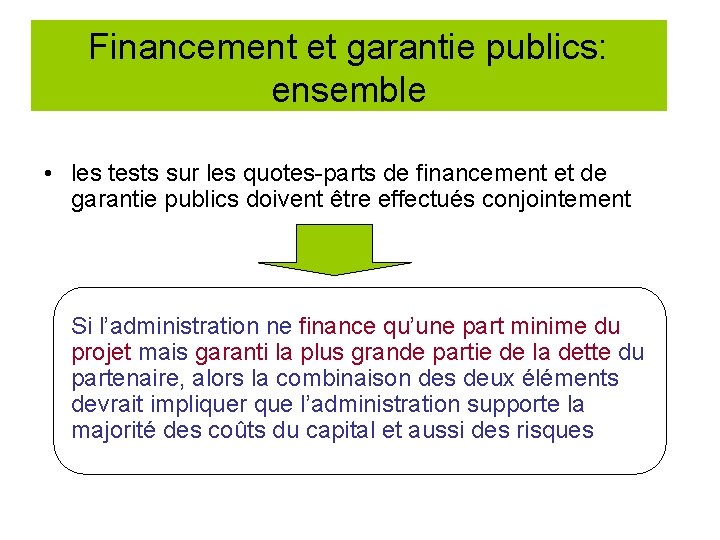Financement et garantie publics: ensemble • les tests sur les quotes-parts de financement et